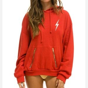 Aviator Nation Bolt Stitch Relaxed Hoodie Red